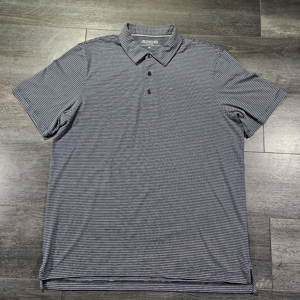Jim Nantz Vineyard Vines Polo Shirt Men XL Blue Striped Performance Golf Stretch